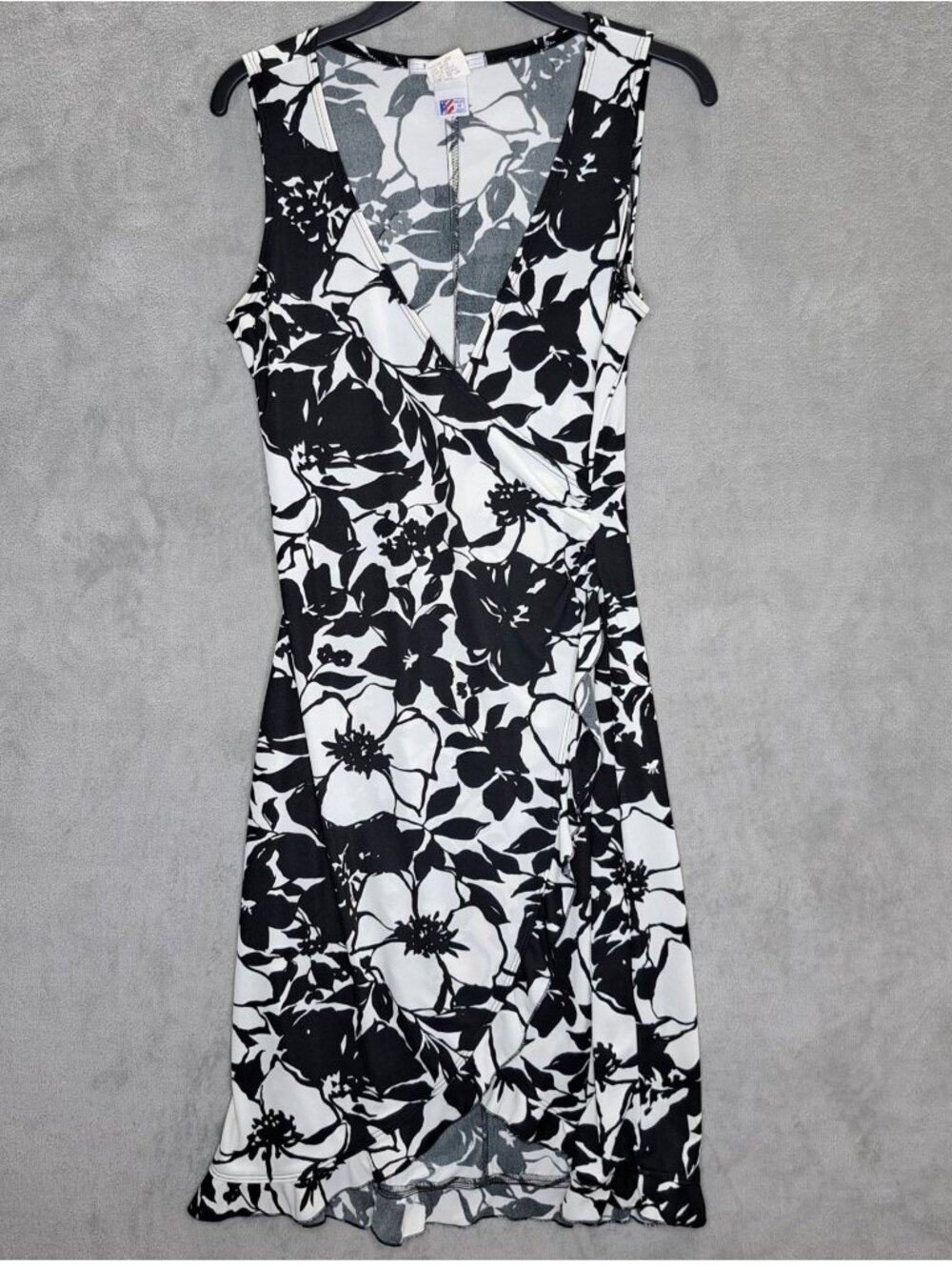 La Belle Medium Black White Floral Sleeveless Wrap Midi Dress Whimsigoth Ruffle